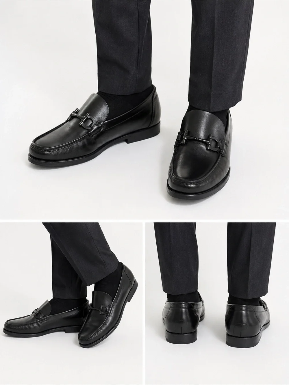 Salvatore Ferragamo Black Leather Bit-Detail Slip-On Loafers